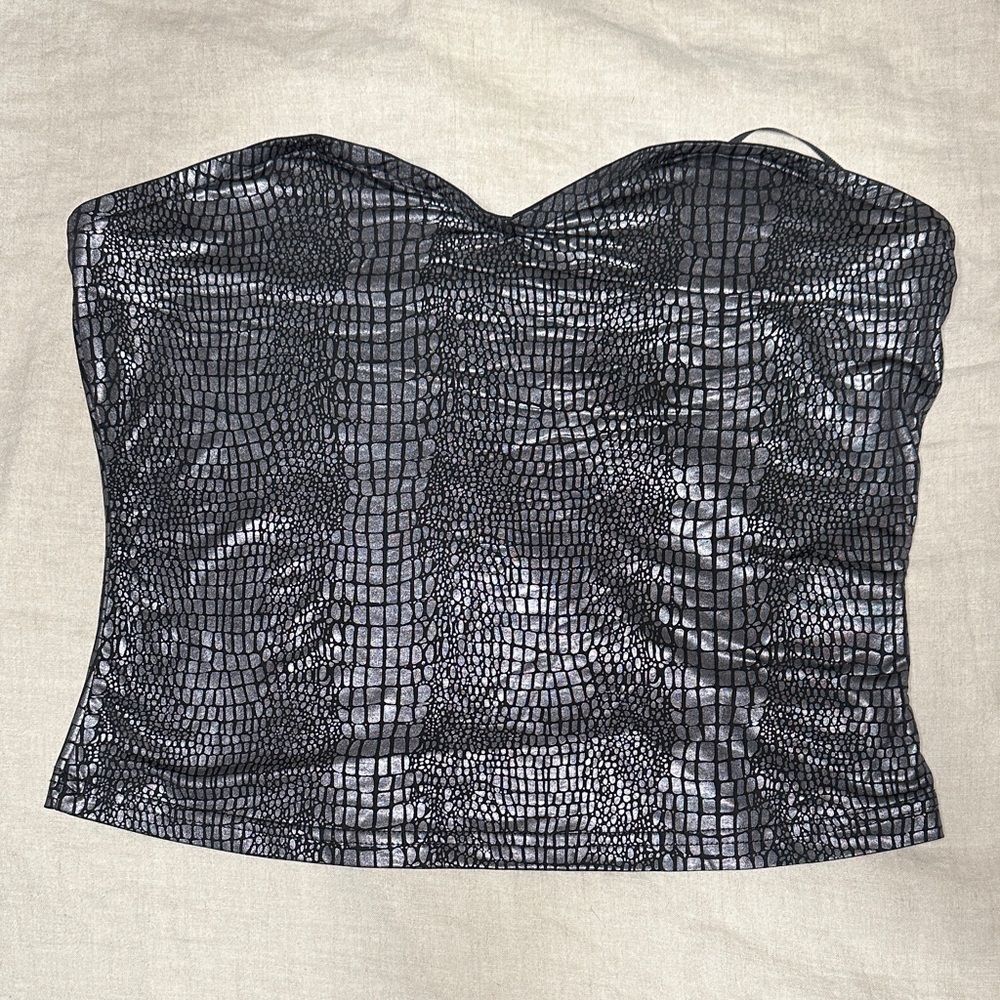 Black Crocodile Print Women's Top
